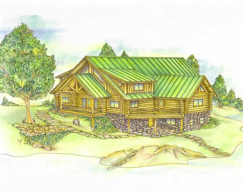 Front Elevation of this Log Cabin House (#132-1287) at The Plan Collection.