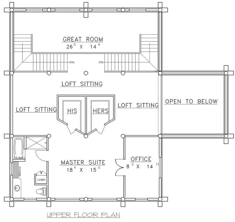 Floor Plan Second Story of Log Cabin Plan #132-1287