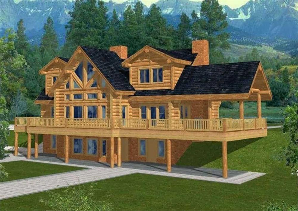 Front Elevation of this Log Cabin House (#132-1291) at The Plan Collection.