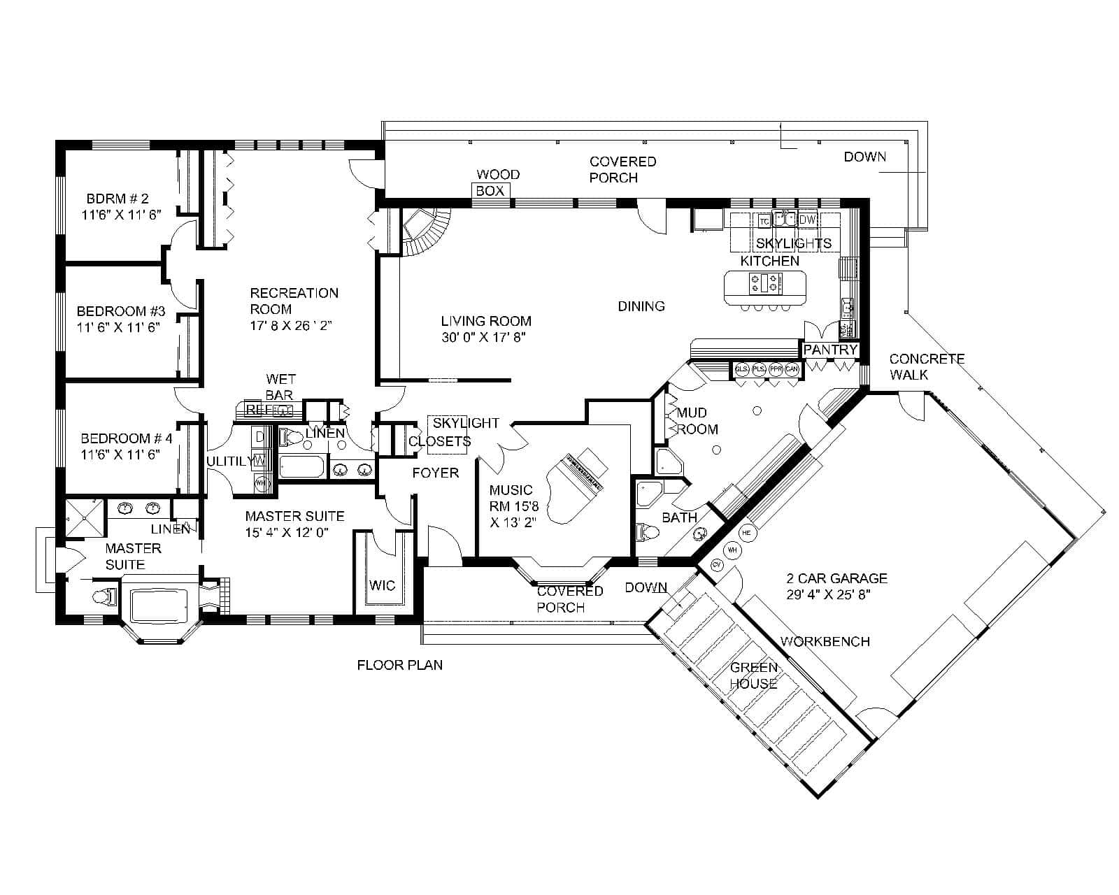 Main Level of Concrete Block/ ICF Design Plan #132-1309