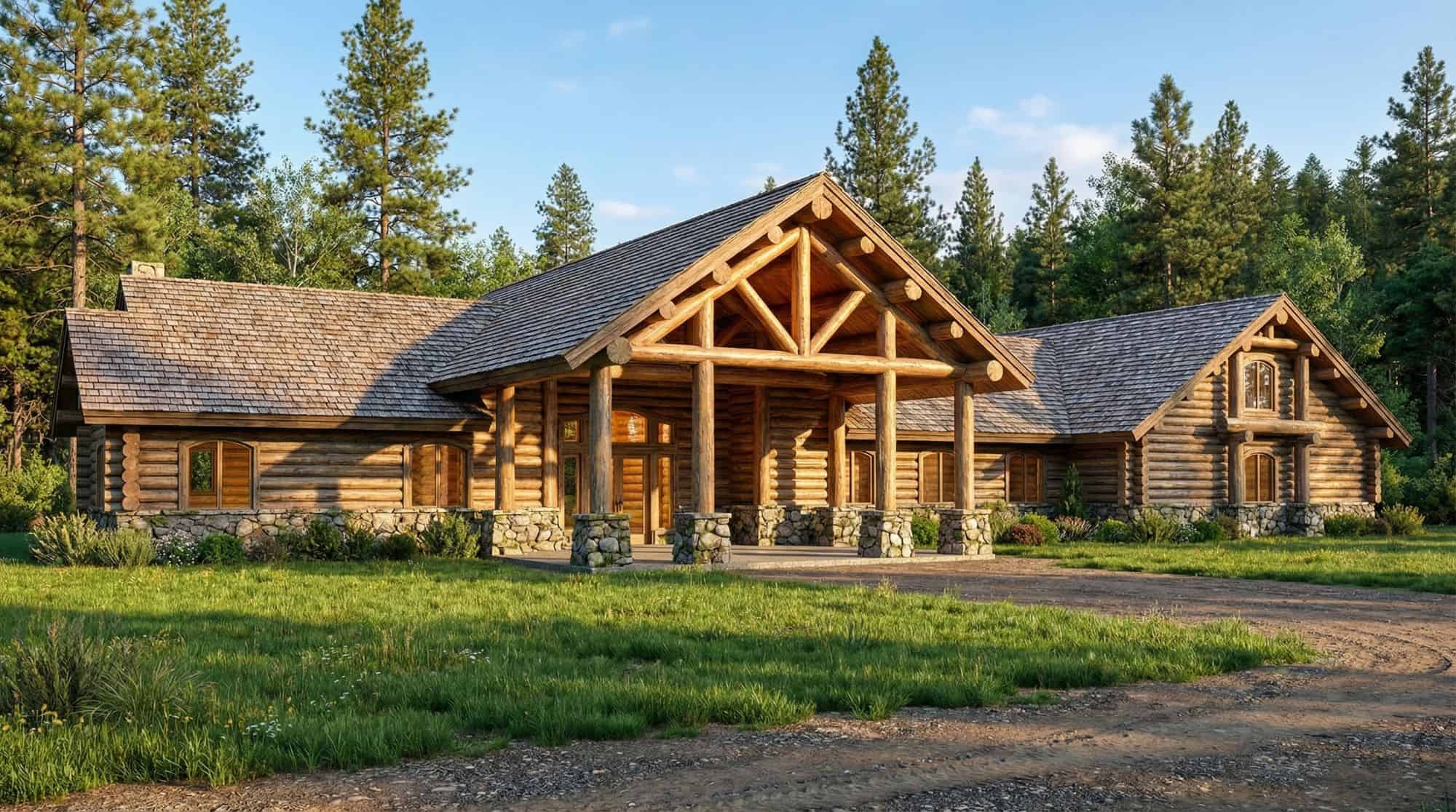 Front Elevation of this Log Cabin House (#132-1326) at The Plan Collection.