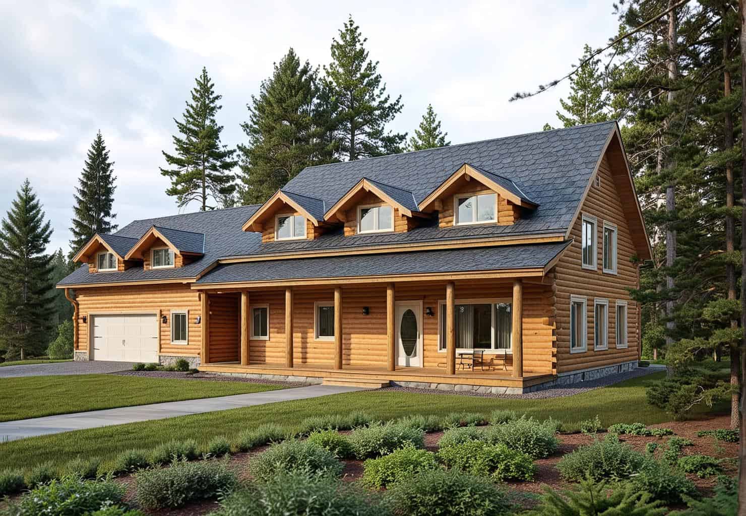 Front Elevation of this Log Cabin House (#132-1345) at The Plan Collection.