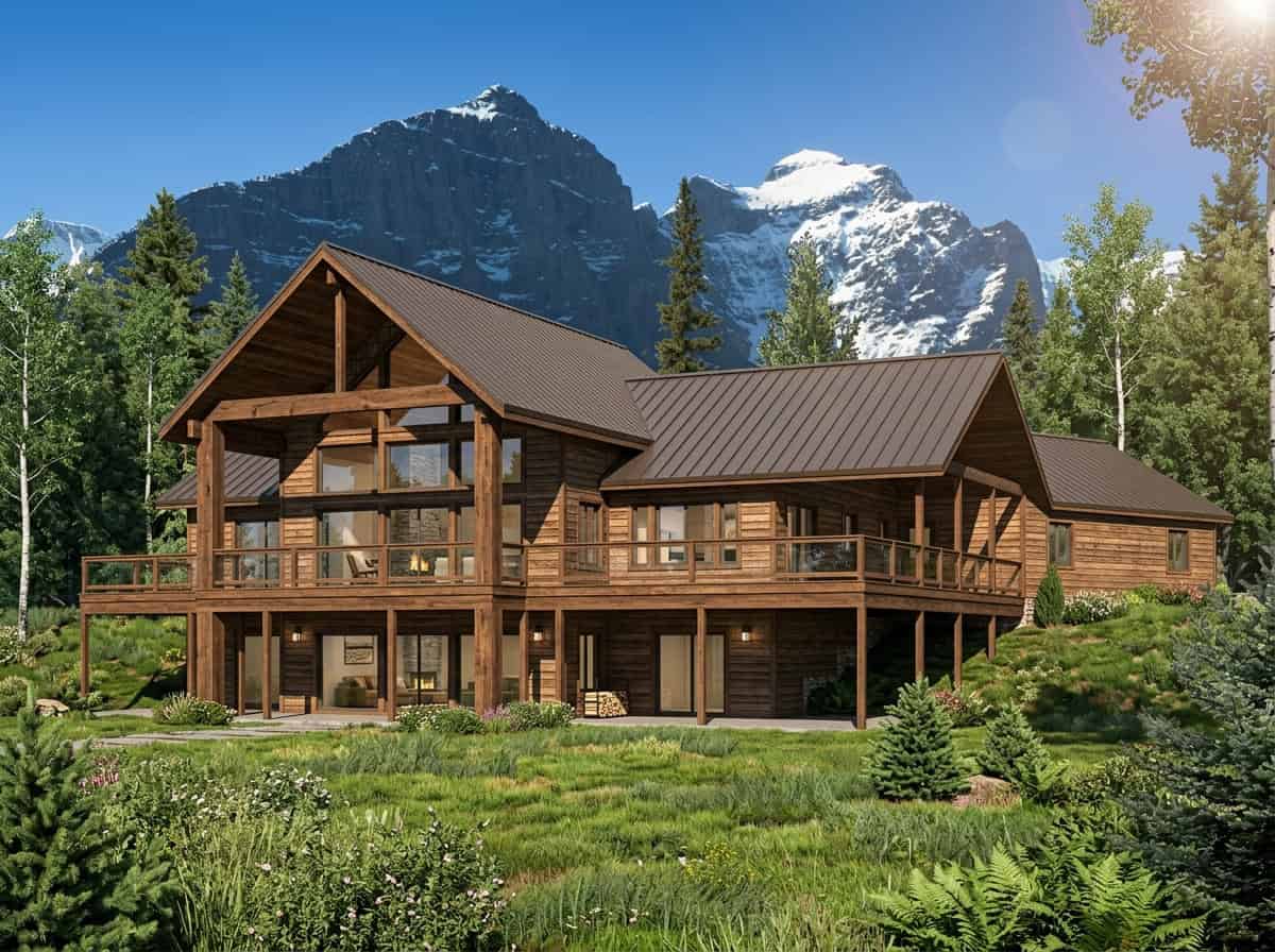 Front Elevation of this Log Cabin House (#132-1355) at The Plan Collection.