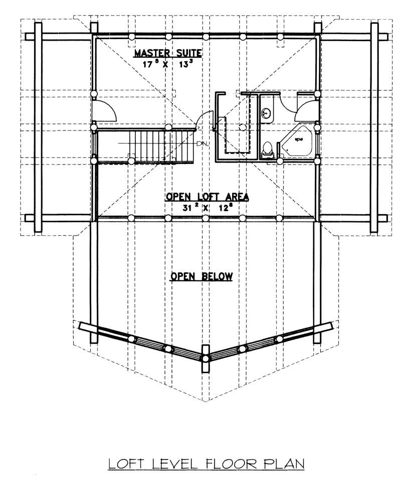 Floor Plan Second Story of Log Cabin Plan #132-1357
