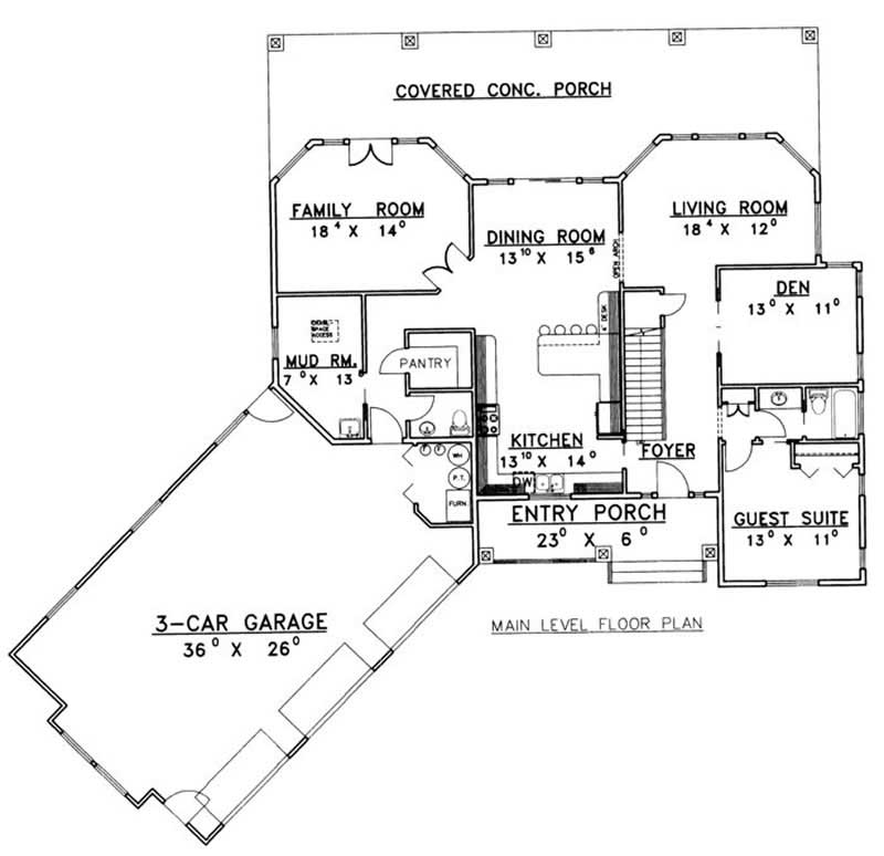 Floor Plan First Story of Country Plan #132-1362