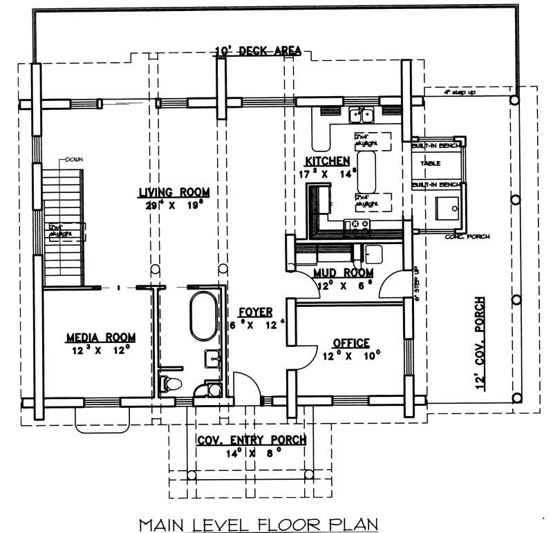 Floor Plan First Story of Log Cabin Plan #132-1367