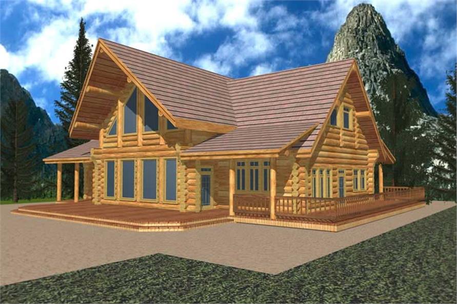 2-Bedroom, 2576 Sq Ft Log Cabin Home Plan - 132-1368 - Main Exterior