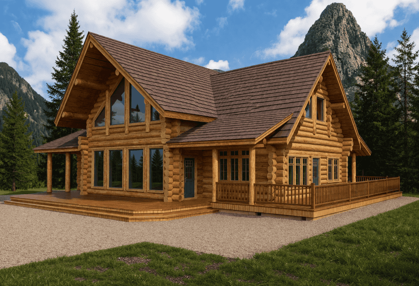 Front Elevation of this Log Cabin House (#132-1368) at The Plan Collection.