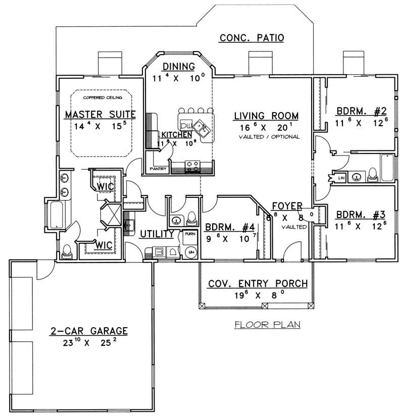 Floor Plan First Story of Ranch Plan #132-1376