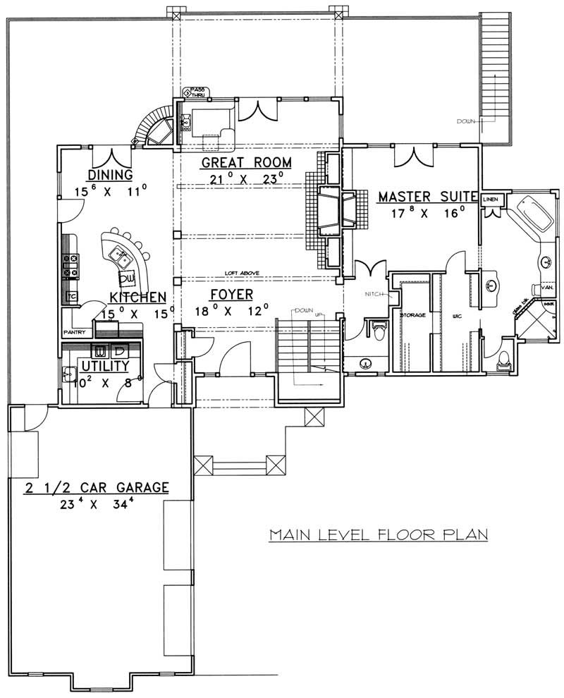 Floor Plan First Story of Craftsman Plan #132-1385