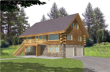 1-Bedroom, 1485 Sq Ft Log Cabin House Plan - 132-1398 - Front Exterior