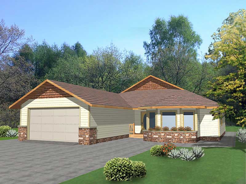 Front Elevation of this Ranch House (#132-1412) at The Plan Collection.