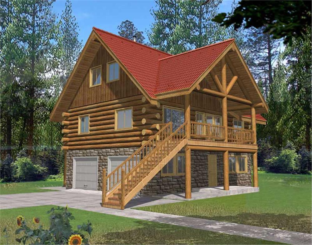 Front Elevation of this Log Cabin House (#132-1427) at The Plan Collection.