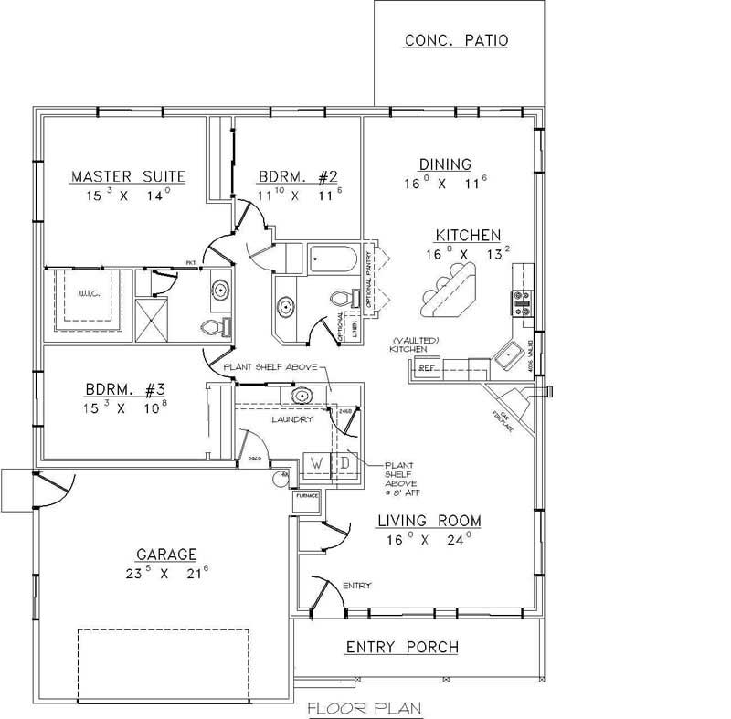 Floor Plan First Story of Ranch Plan #132-1515