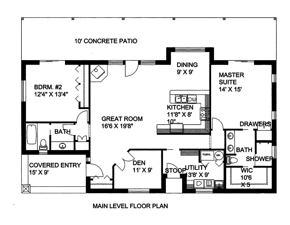 Floor Plan First Story of Ranch Plan #132-1565