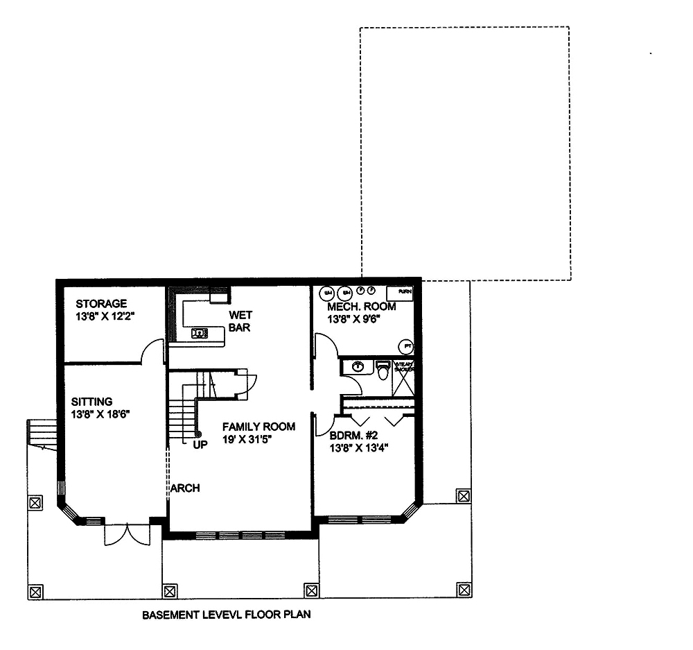Floor Plan Basement of Craftsman Plan #132-1570