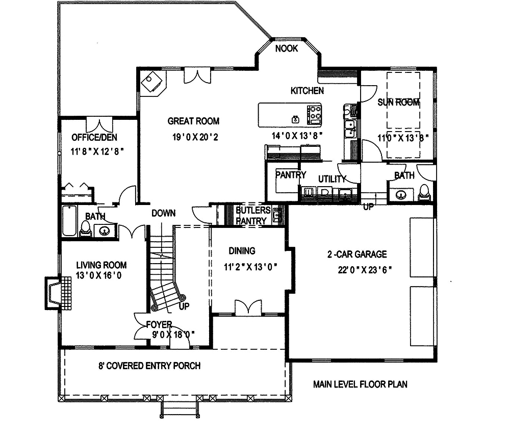 Floor Plan First Story of Southern Plan #132-1593
