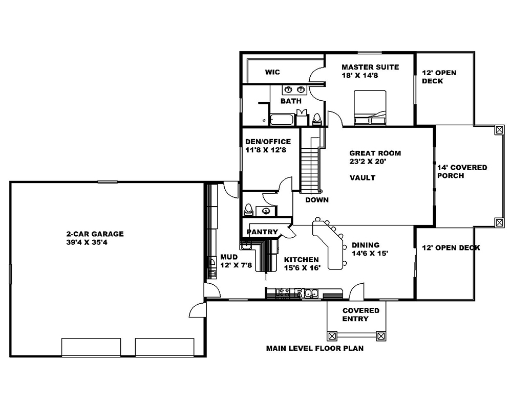Floor Plan First Story of Craftsman Plan #132-1601