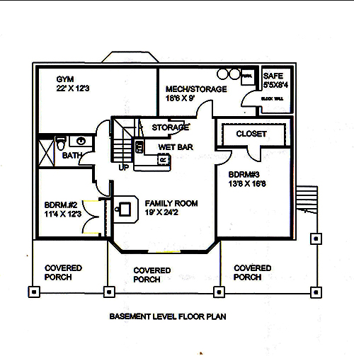 Floor Plan Basement of Southern Plan #132-1604