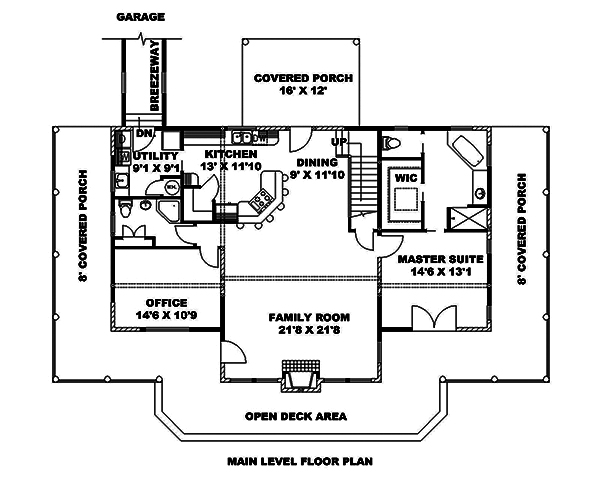 Floor Plan First Story of Southern Plan #132-1615
