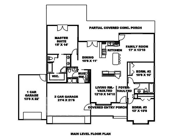 Floor Plan First Story of Ranch Plan #132-1619