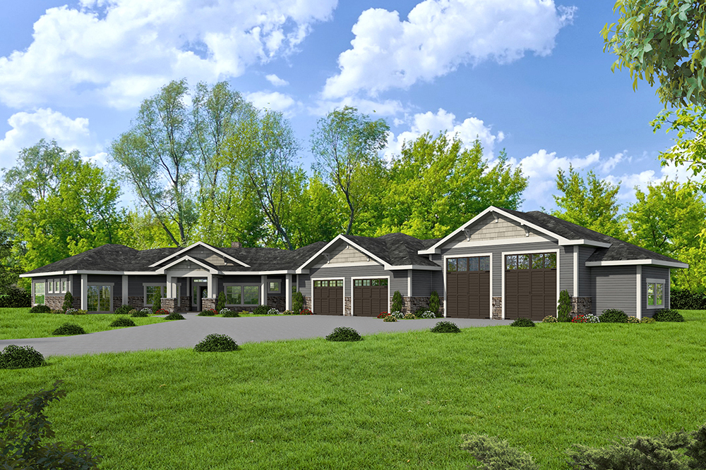 Front Elevation of this Ranch House (#132-1657) at The Plan Collection.