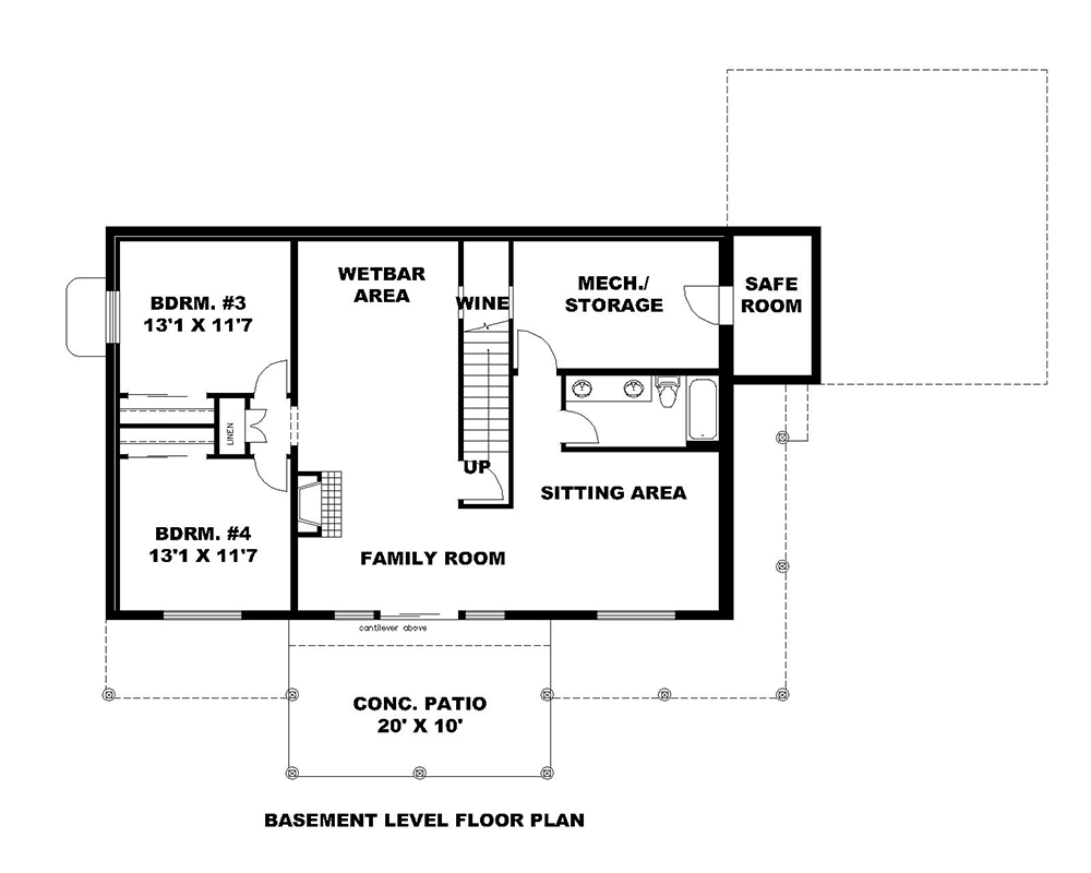 Floor Plan Basement of Country Plan #132-1689