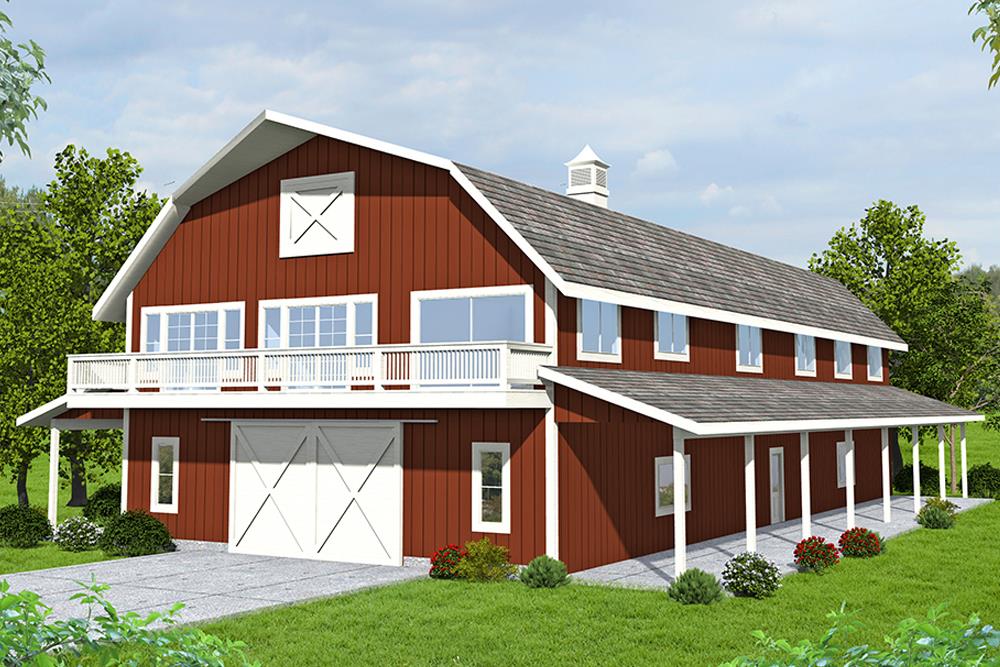 Front Elevation of this Barn Style House (#132-1694) at The Plan Collection.
