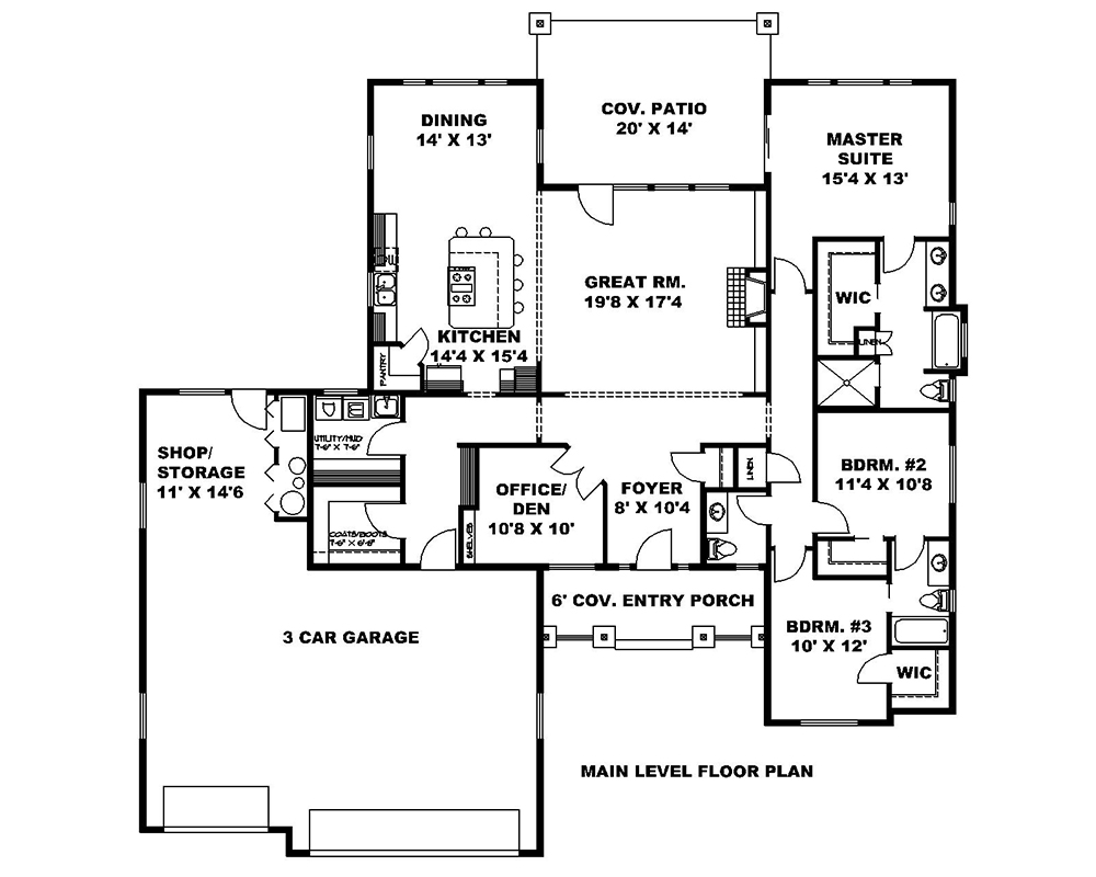Floor Plan First Story of Traditional Plan #132-1704