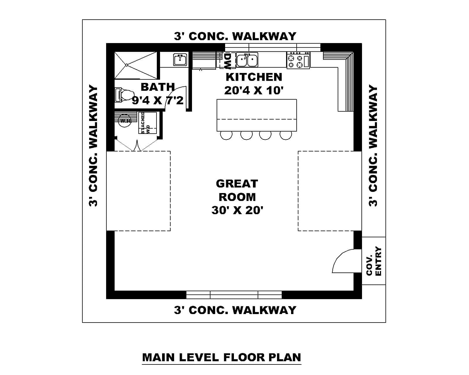 Main Level of Concrete Block/ ICF Design Plan #132-1719