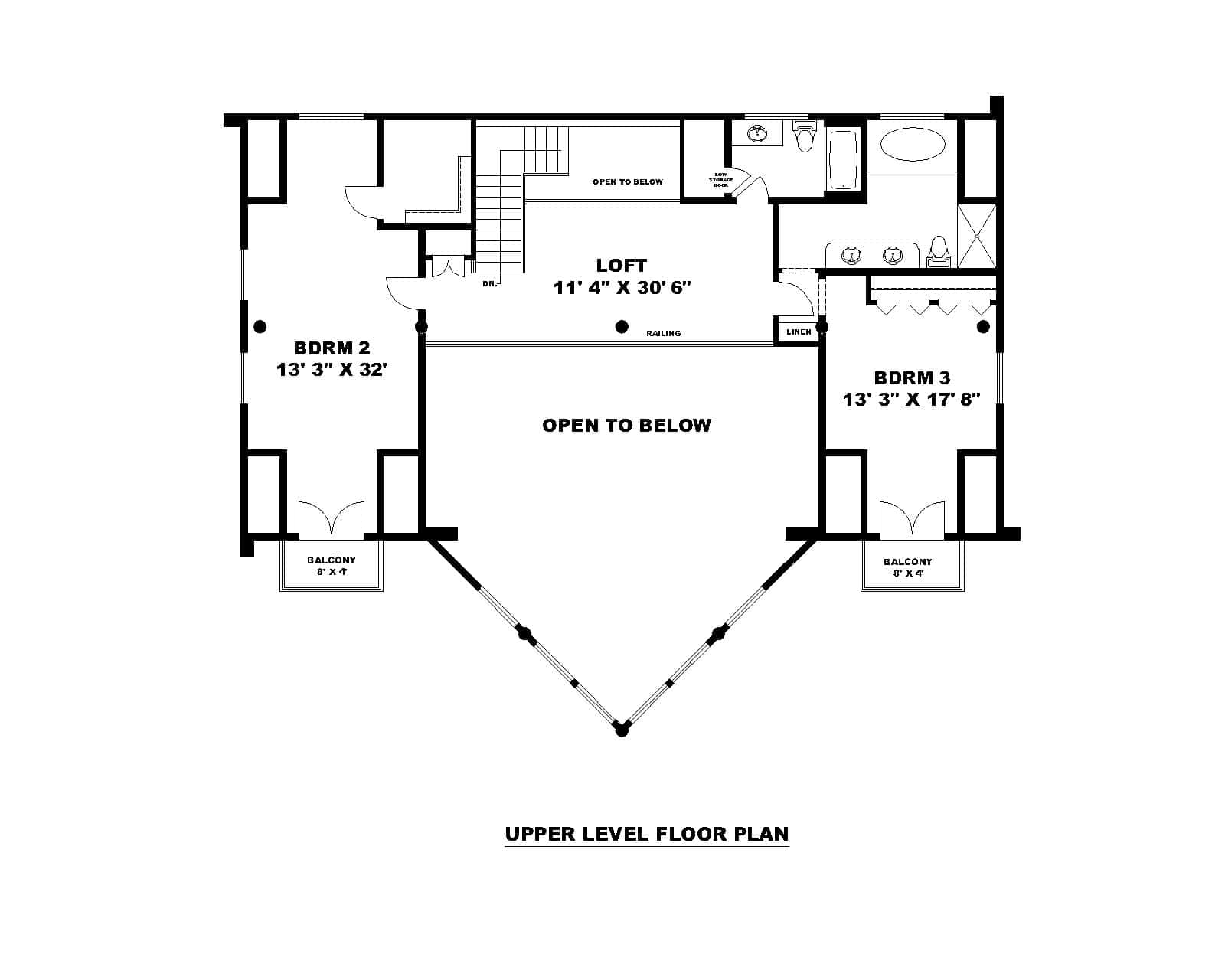 Upper Level of Cabin Plan #132-1720