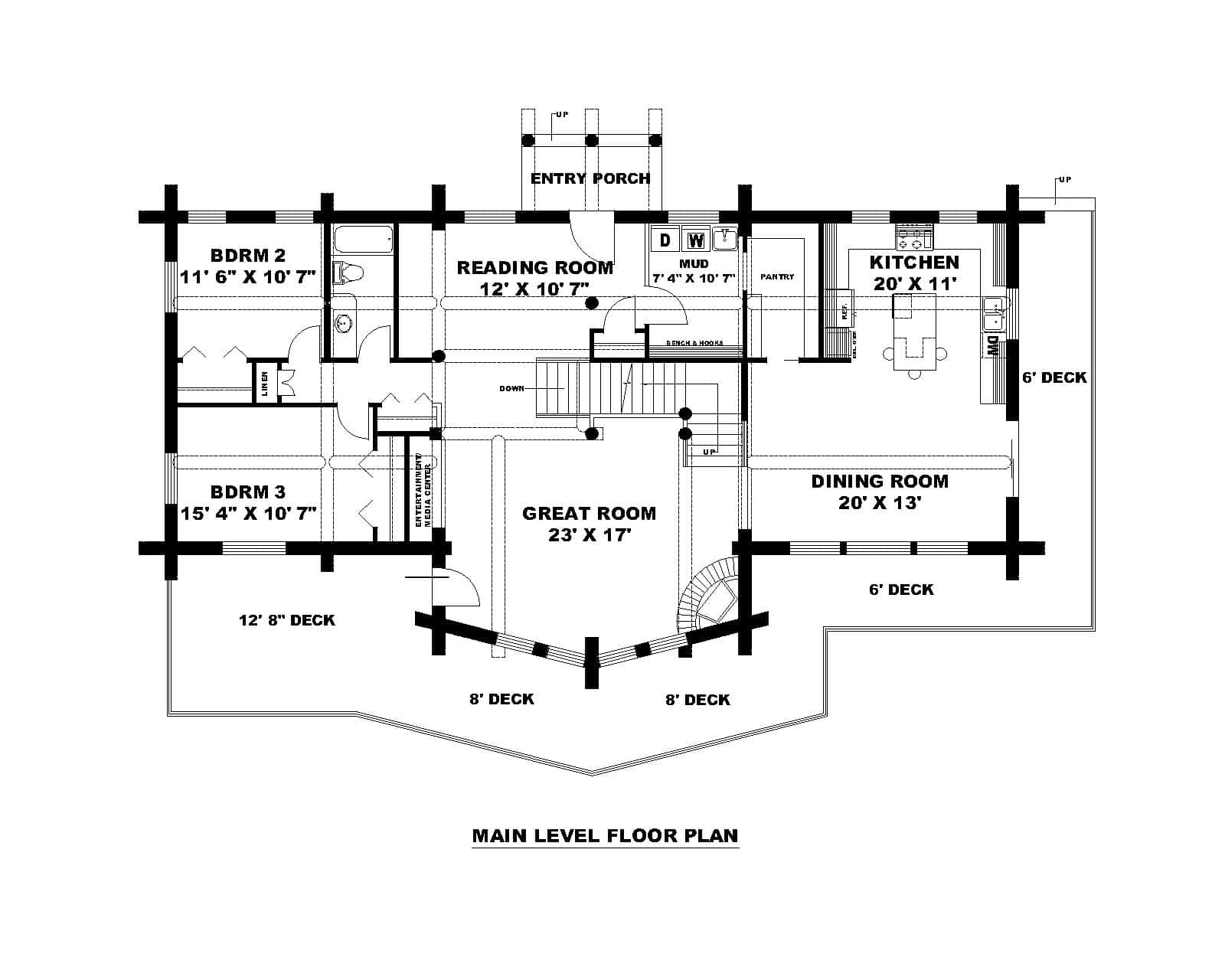 Main Level of Rustic Plan #132-1721