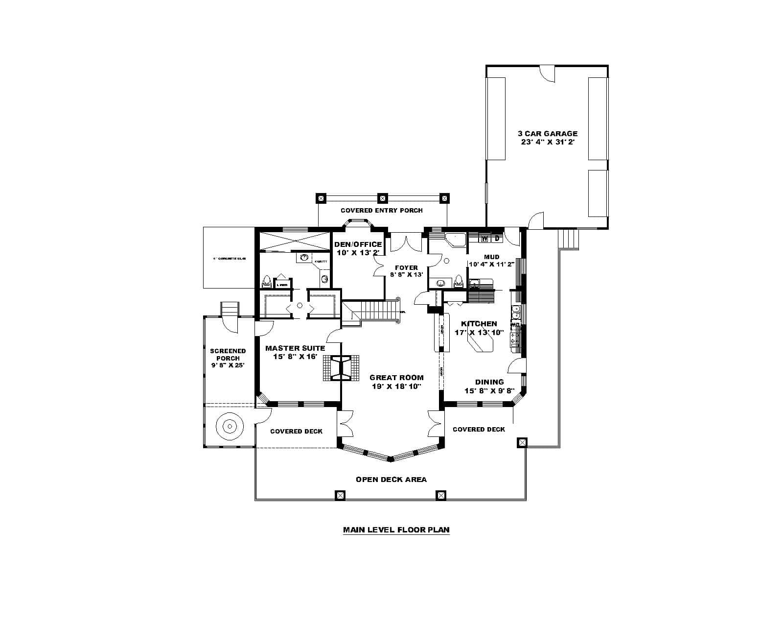 Main Level of Craftsman Plan #132-1724