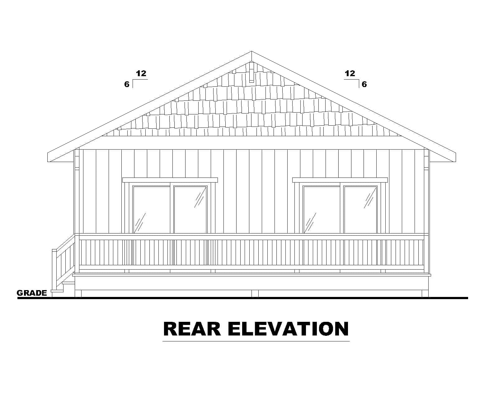 Home Plan Rear Elevation of this 2-Bedroom,1222 Sq Ft Plan -132-1727