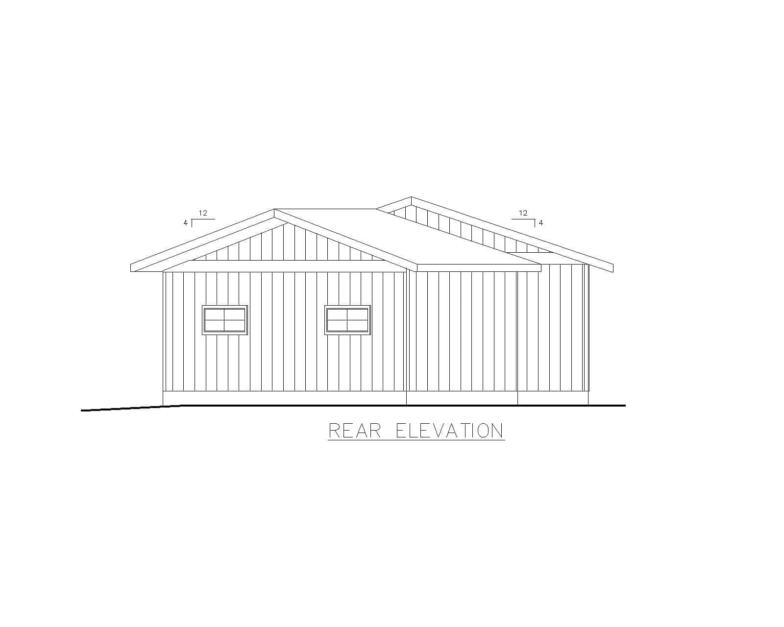 Home Plan Rear Elevation of this 1-Bedroom,912 Sq Ft Plan -132-1728