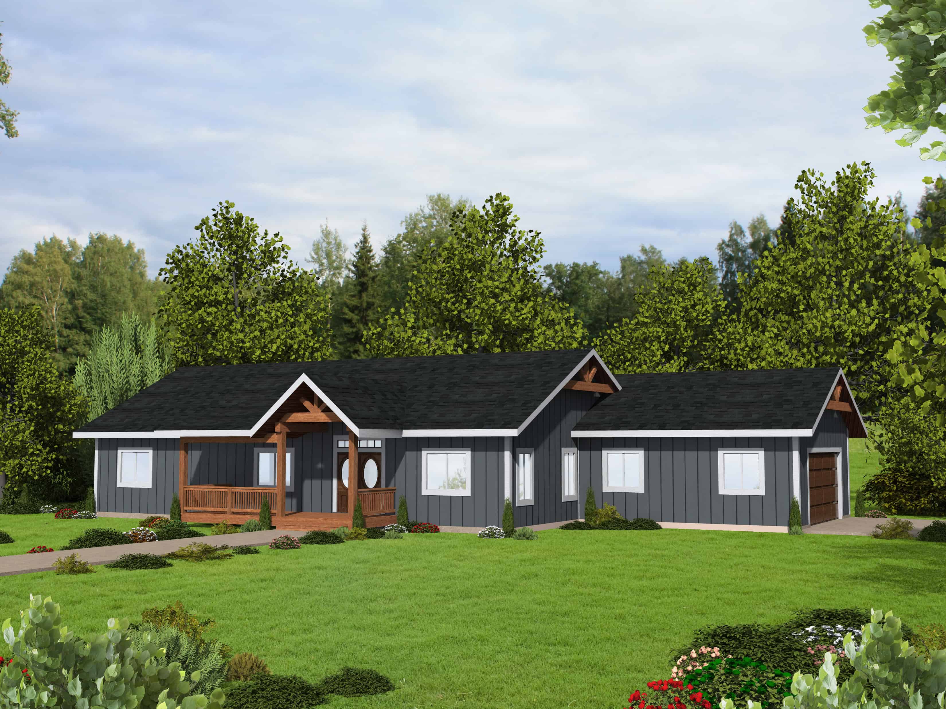 Front elevation of Ranch home (ThePlanCollection: House Plan #132-1729)