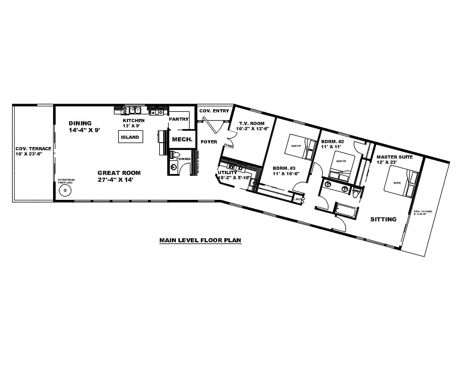 Main Level of Modern Plan #132-1731