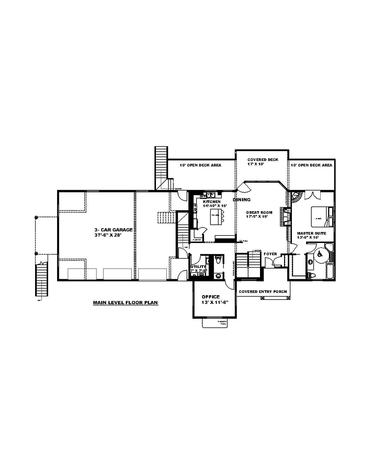 Main Level of Craftsman Plan #132-1734