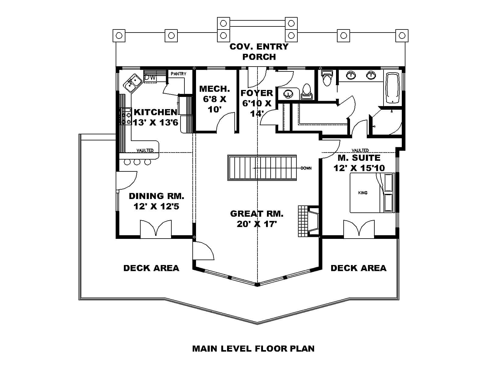 Main Level of Craftsman Plan #132-1735