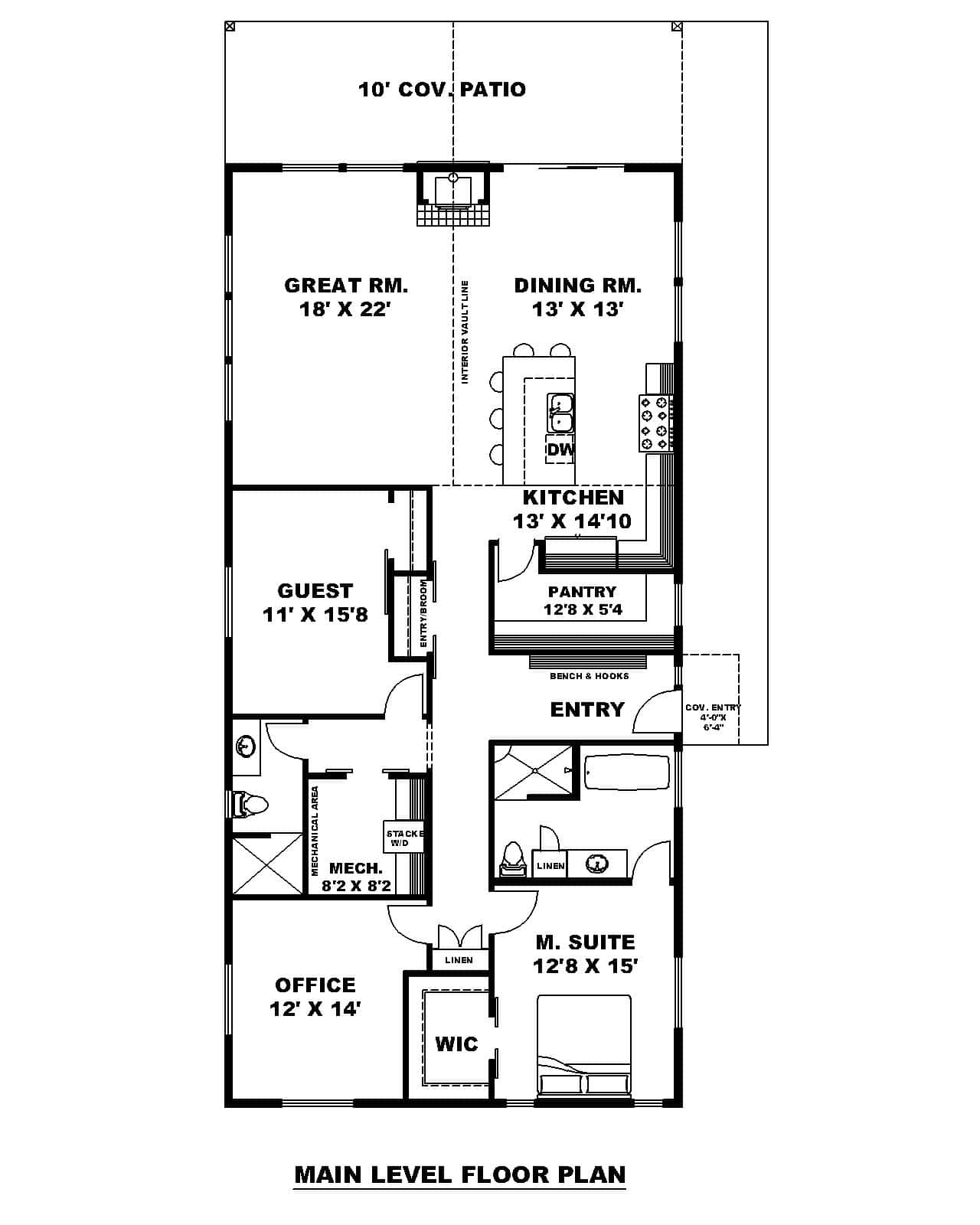 Main Level of Contemporary Plan #132-1736