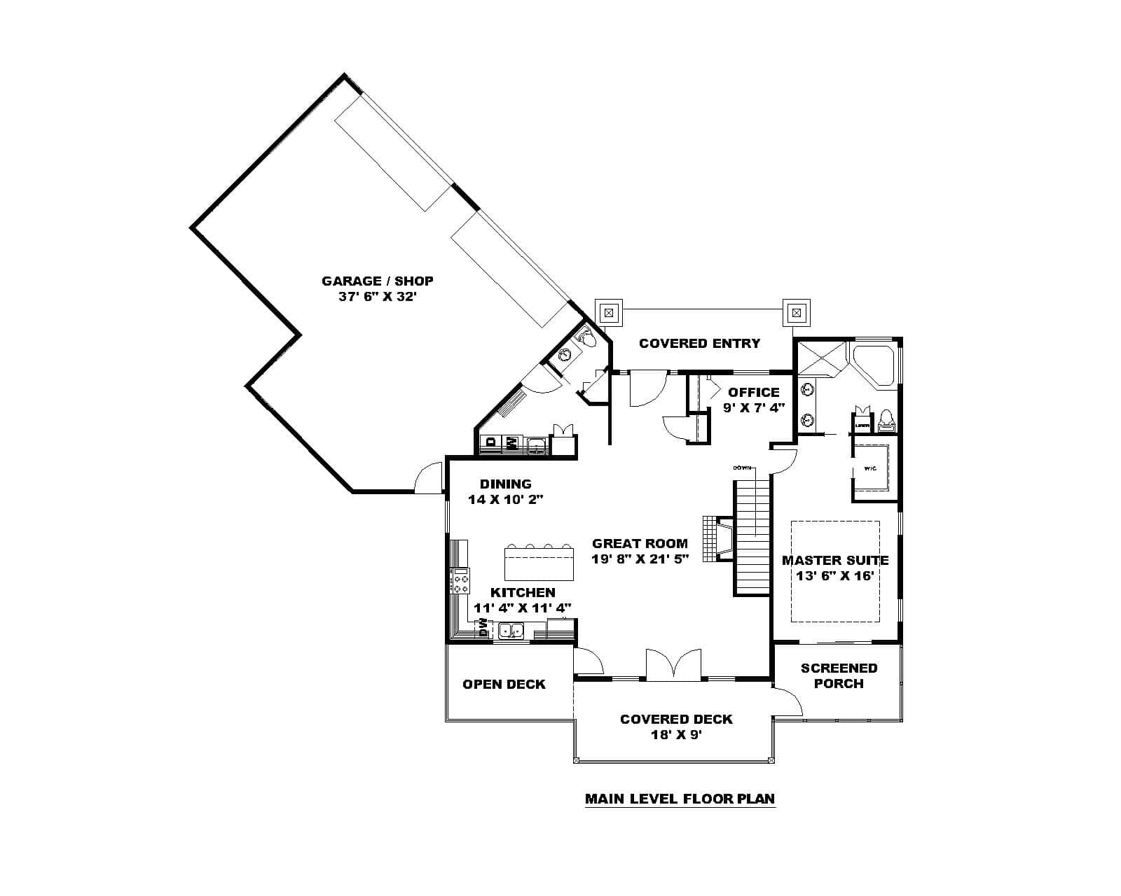 Main Level of Craftsman Plan #132-1737