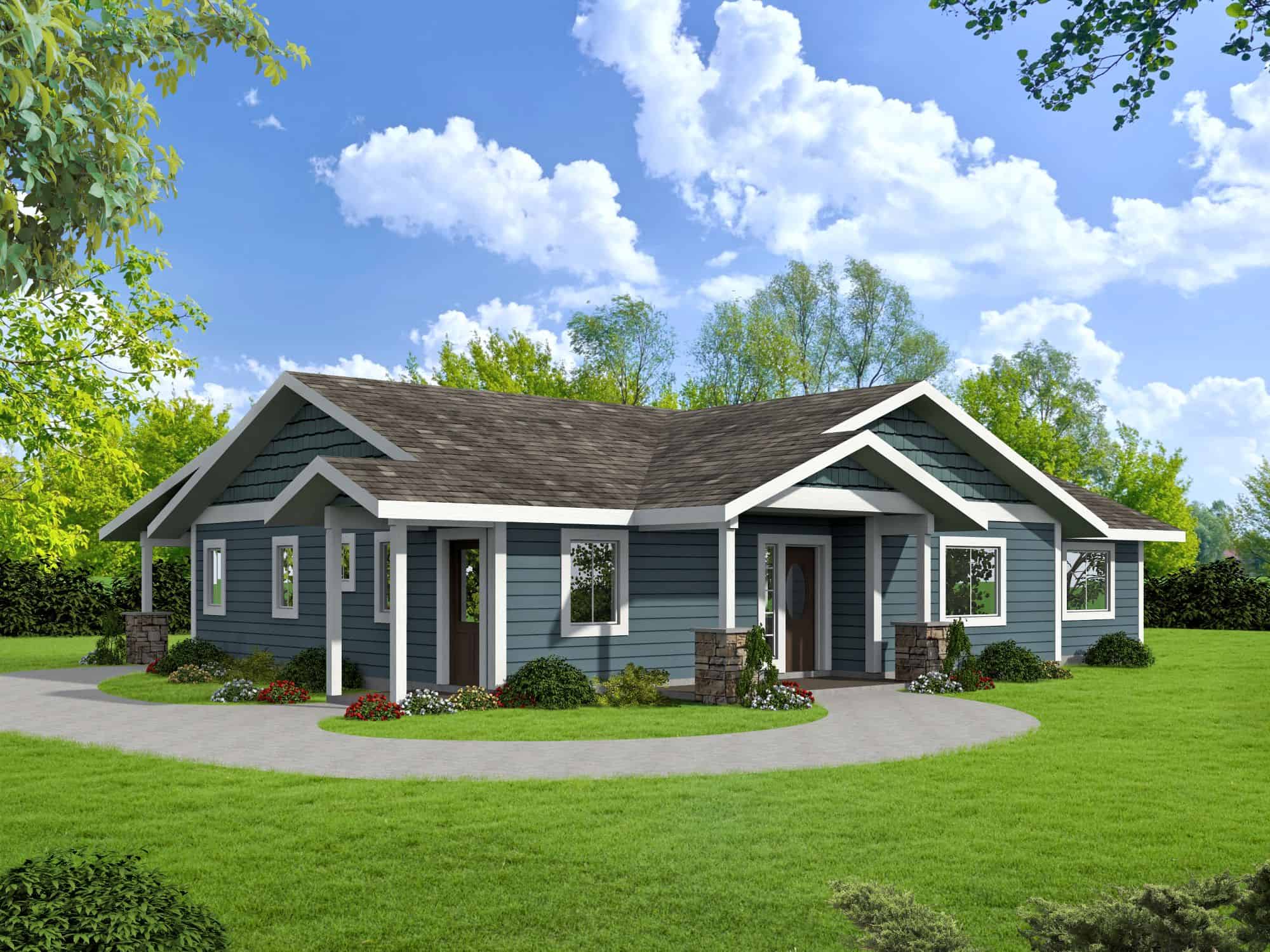 Front elevation of Bungalow home (ThePlanCollection: House Plan #132-1738)