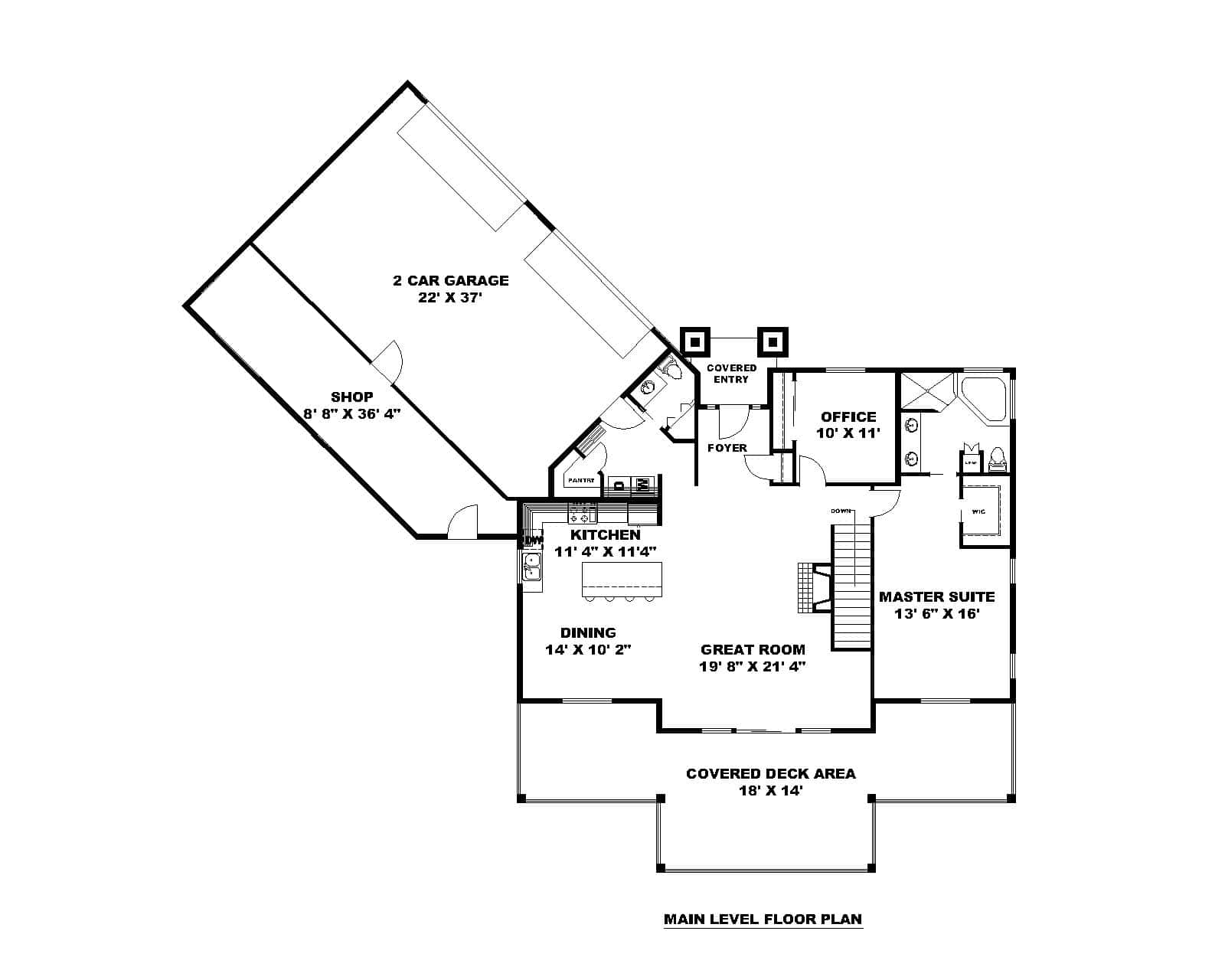 Main Level of Craftsman Plan #132-1743