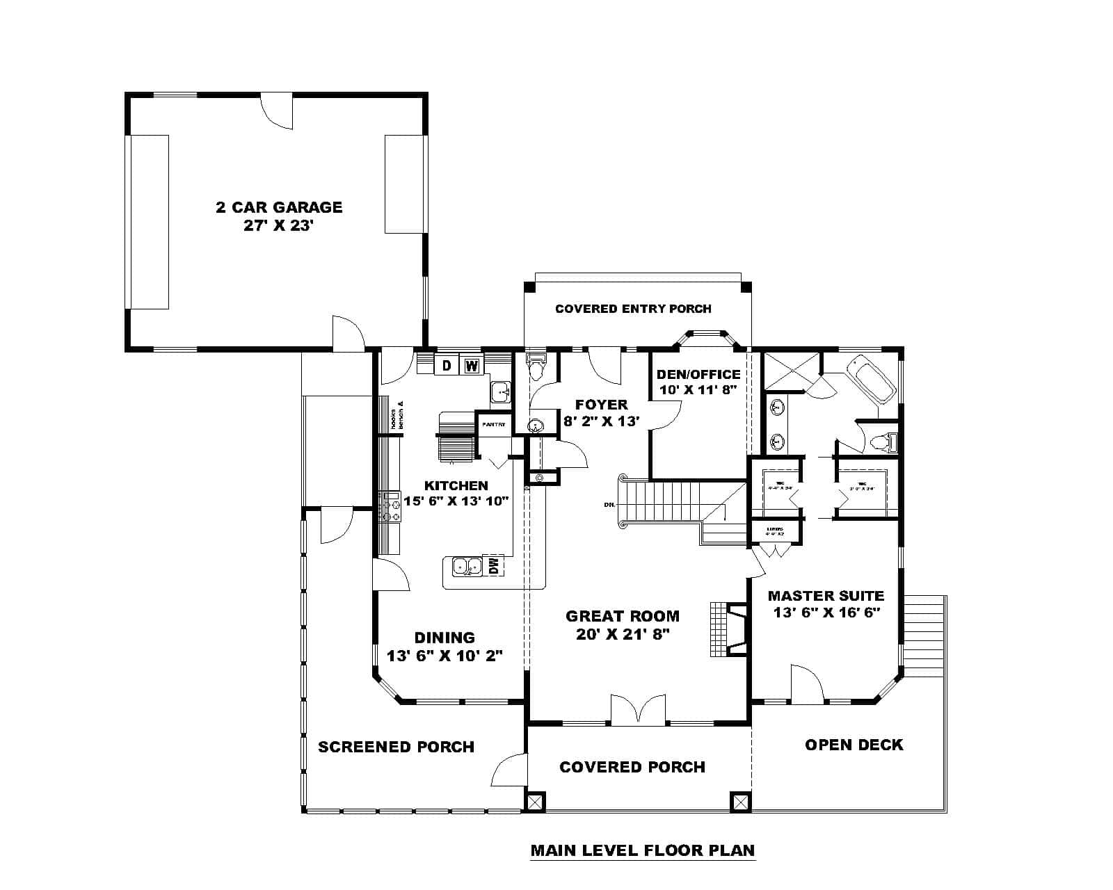 Main Level of Craftsman Plan #132-1745