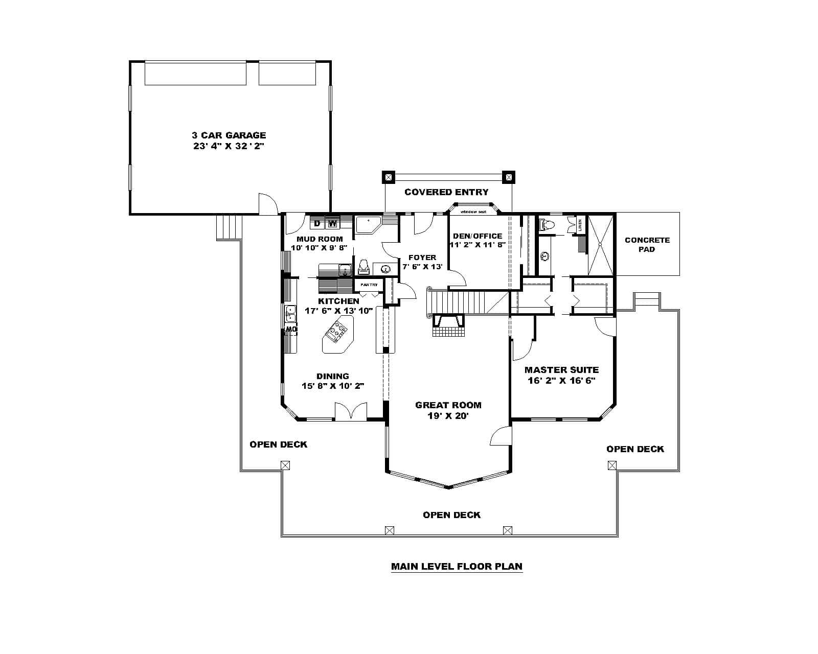 Main Level of Rustic Plan #132-1746