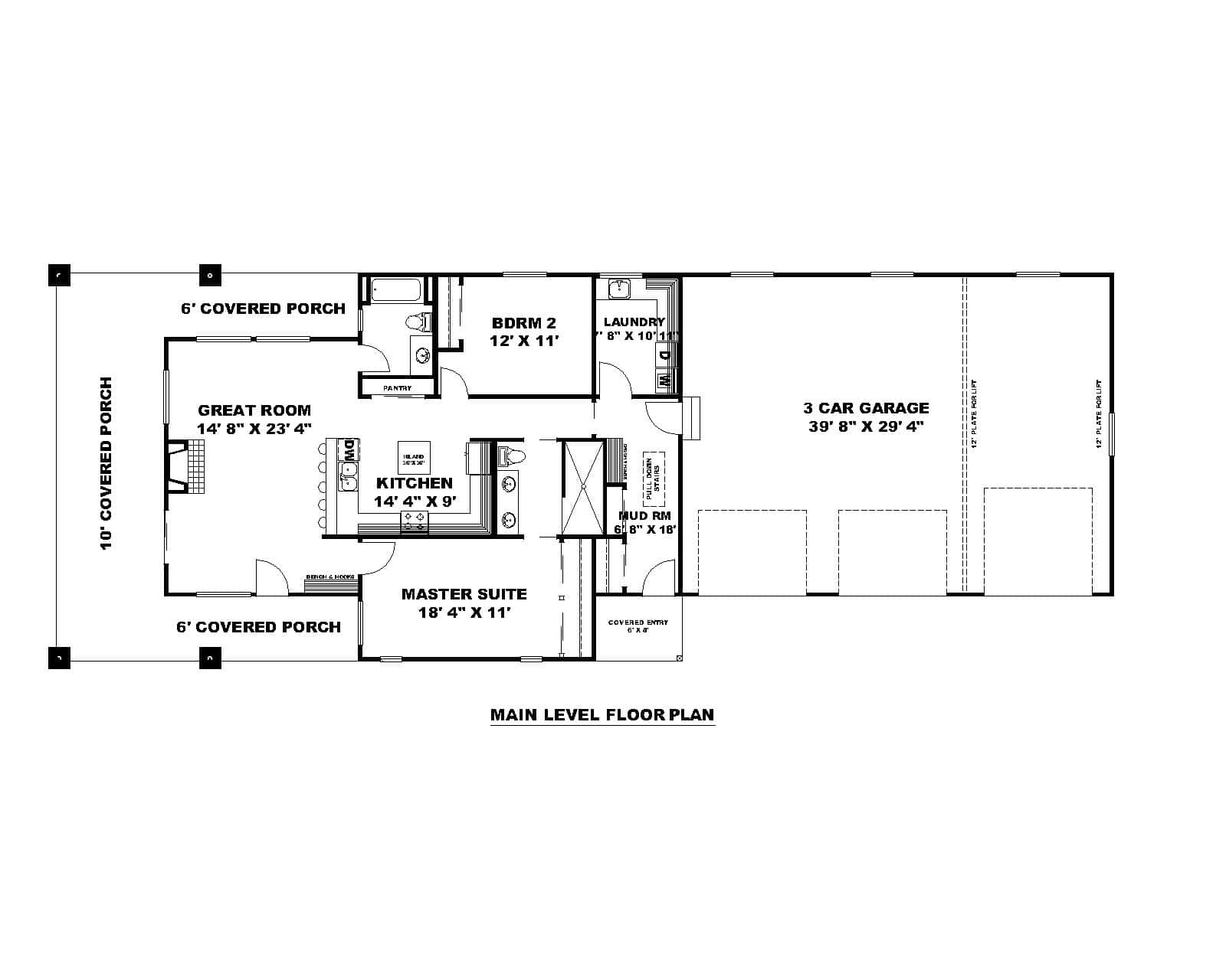 Main Level of Craftsman Plan #132-1758