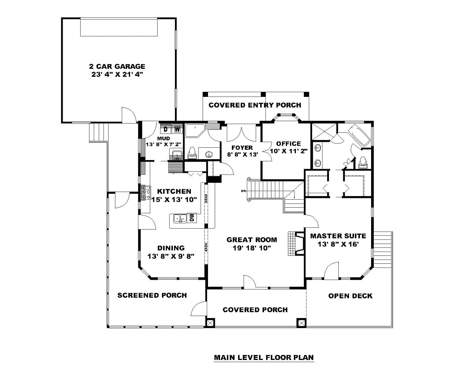 Main Level of Bungalow Plan #132-1767