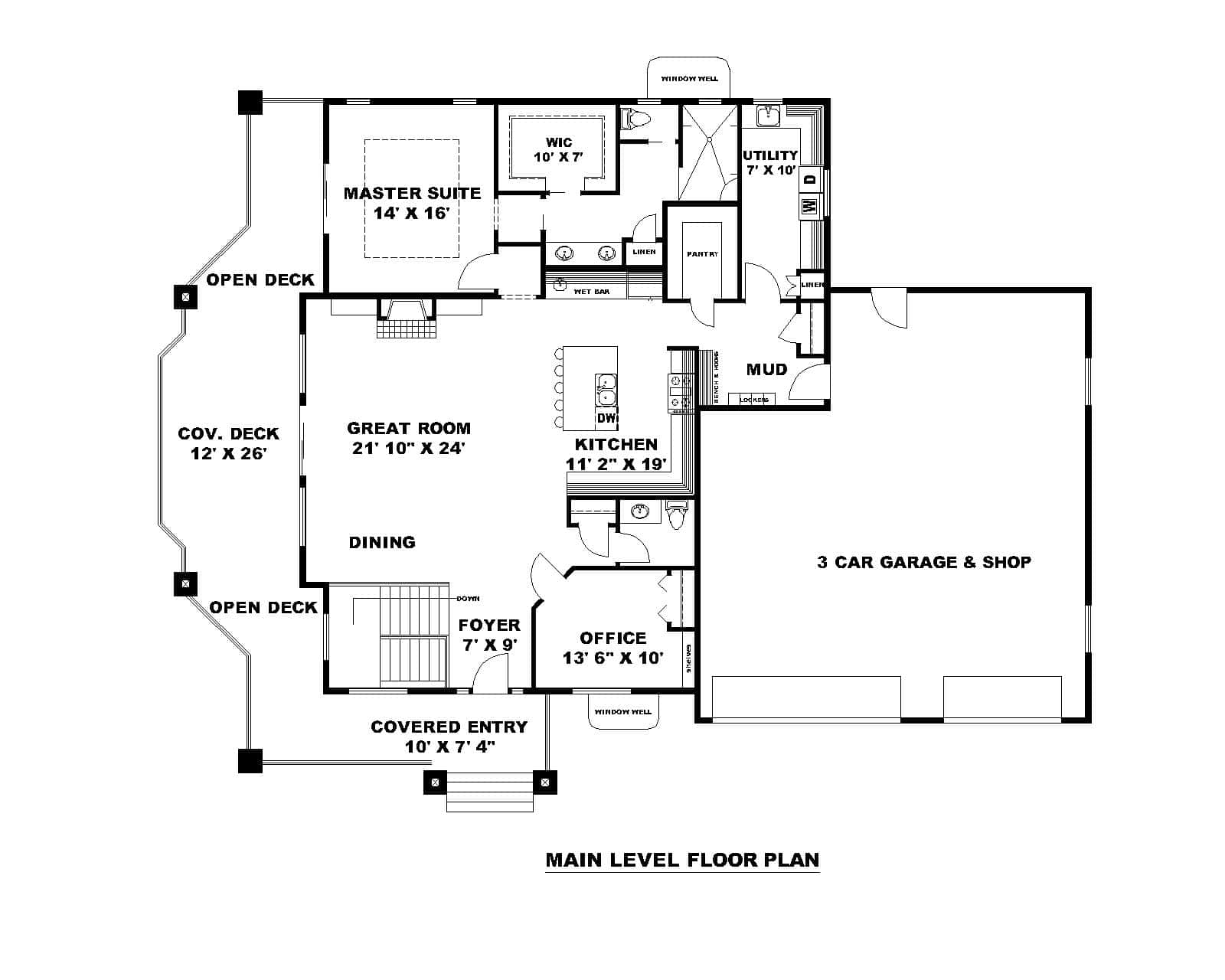 Main Level of Craftsman Plan #132-1769