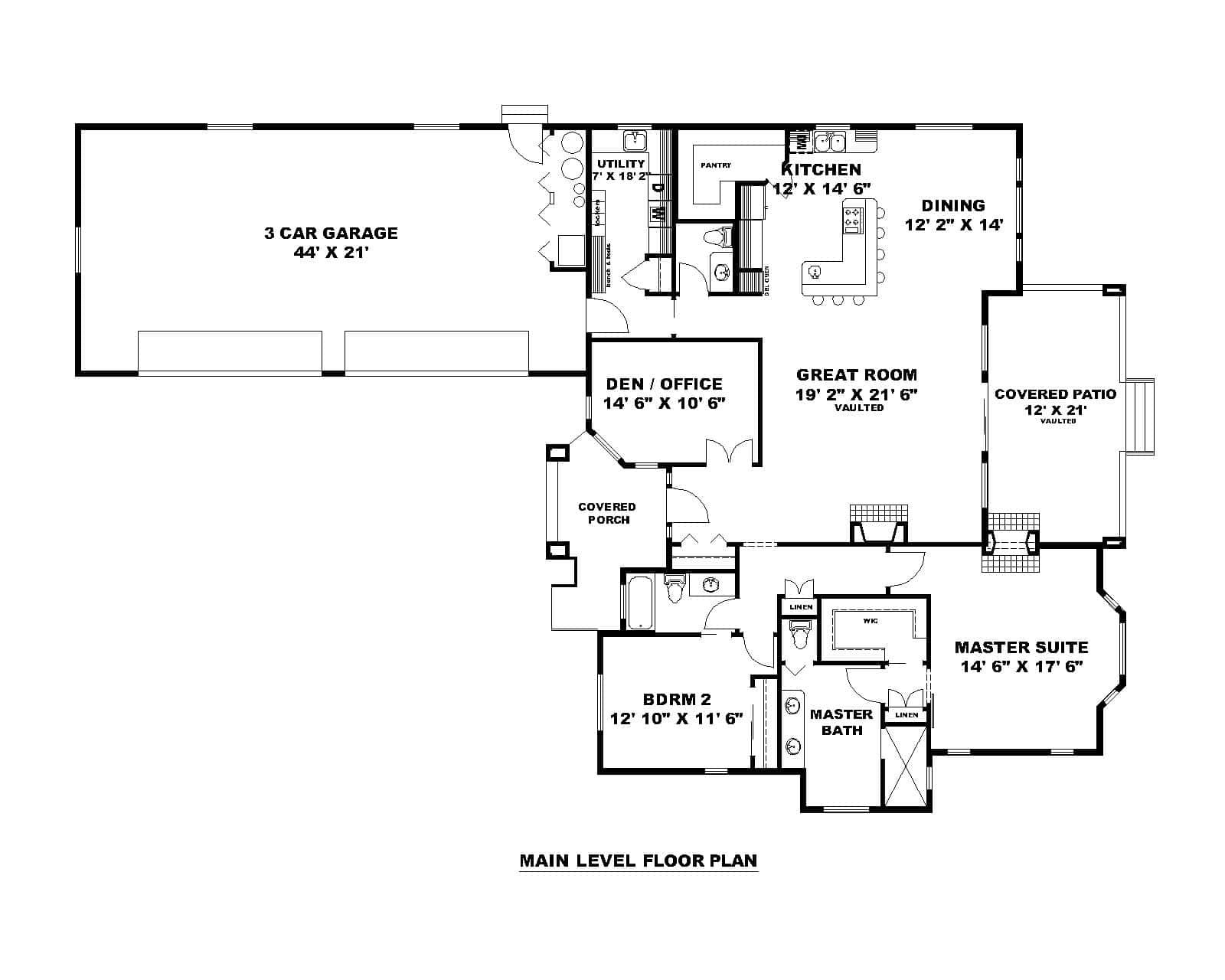 Main Level of Traditional Plan #132-1772