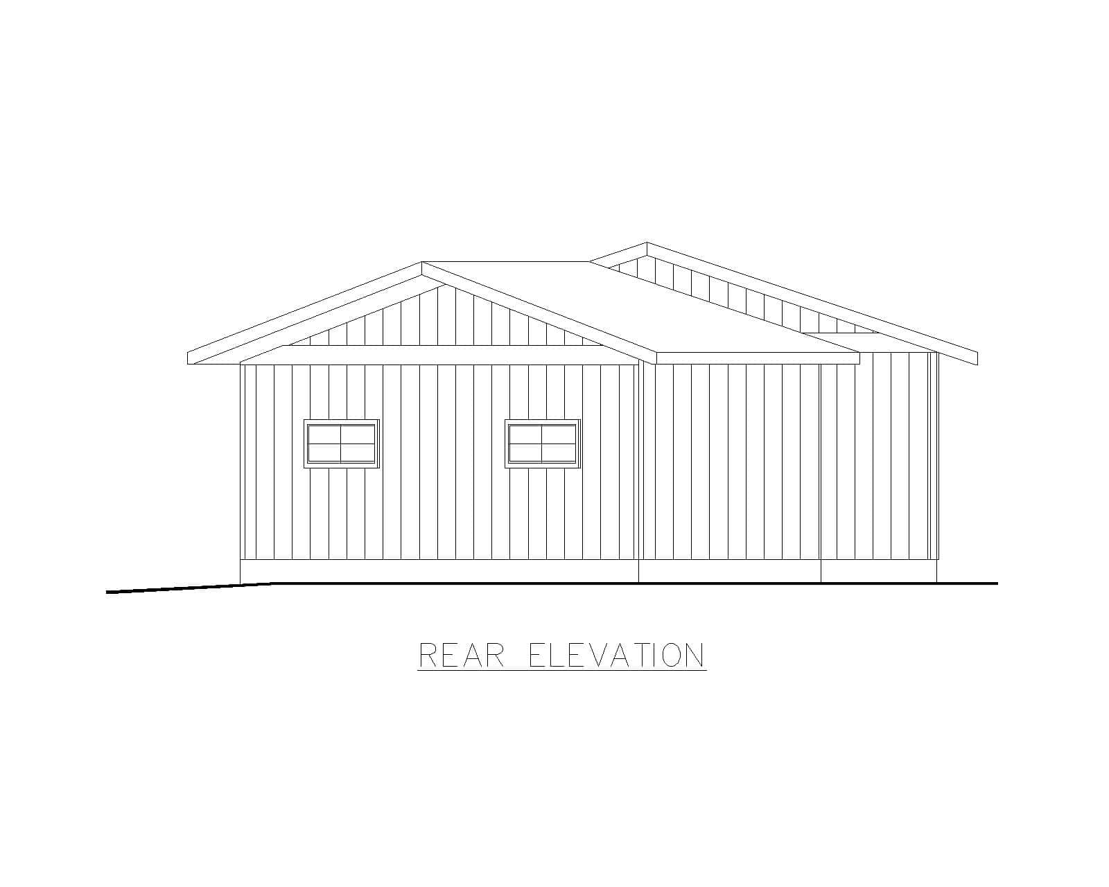 Home Plan Rear Elevation of this 1-Bedroom,912 Sq Ft Plan -132-1780